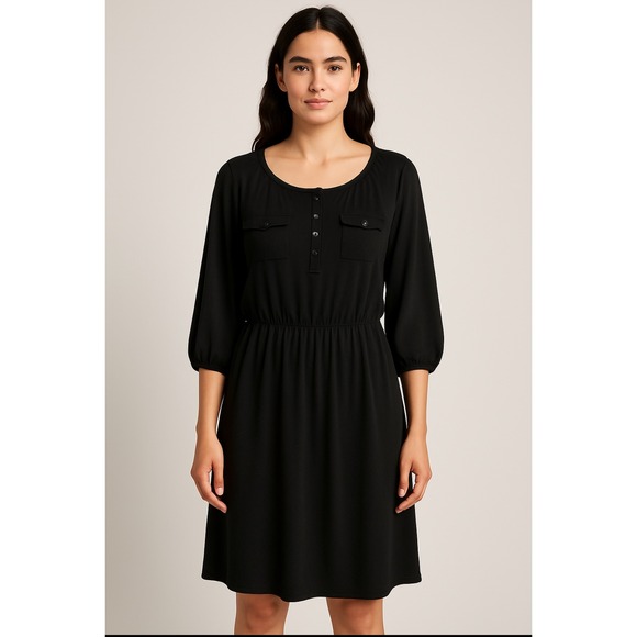 Faded Glory‎ Midi Dress 3/4 Sleeve Button Front Elastic Waist 2X - Picture 1 of 5